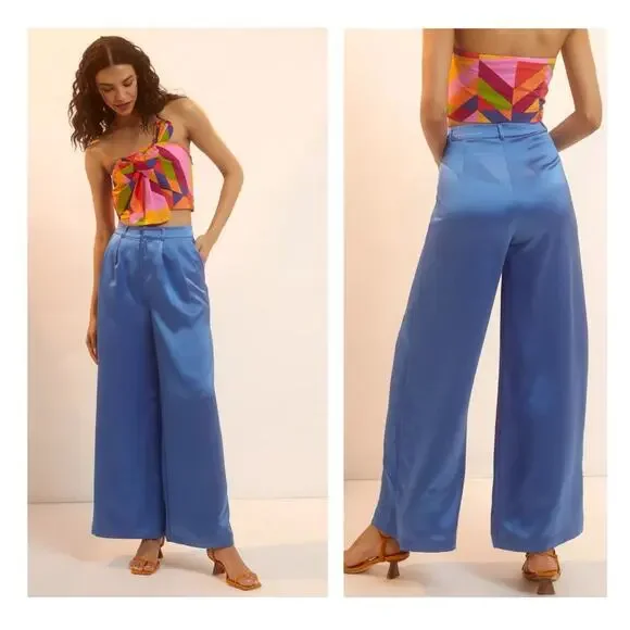 New Anthropologie Du Paradis Wide-Leg Sateen Pants - New Small - Picture 2 of 6